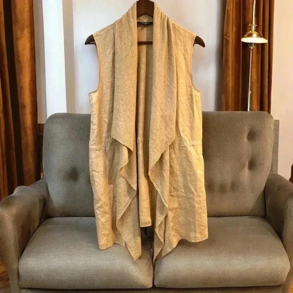 Lafayette 148 New York Sweaters - NWT Lafayette 148 New York Drape Wayerfall Open Front Beige Vest Sz M